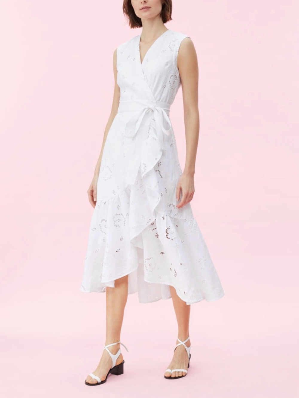 Rebecca Taylor Sleeveless White Lace Eyelet Wrap Dress 0